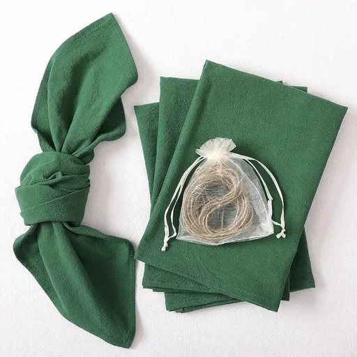 Cotton Linen Napkins Bulk 17"x17" Stonewashed Cloth Dinner Napkins Rustic Thick Table Napkins for Fall Thanksgiving Christmas Party Wedding Decoration (Set of 4, Sage) Emerald Green