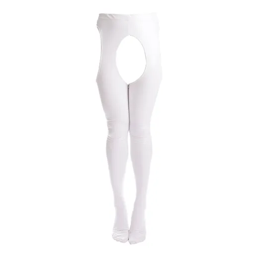 House Of Dasein Shiny Leather Pantyhose Solid Colour Glossy Crotchless Stockings - White - L