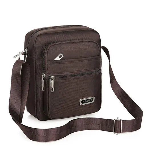 Mens Crossbody Shoulder Bag Travel Messenger Bag Casual Handbag for Boys and Men - Brown-4 zippers