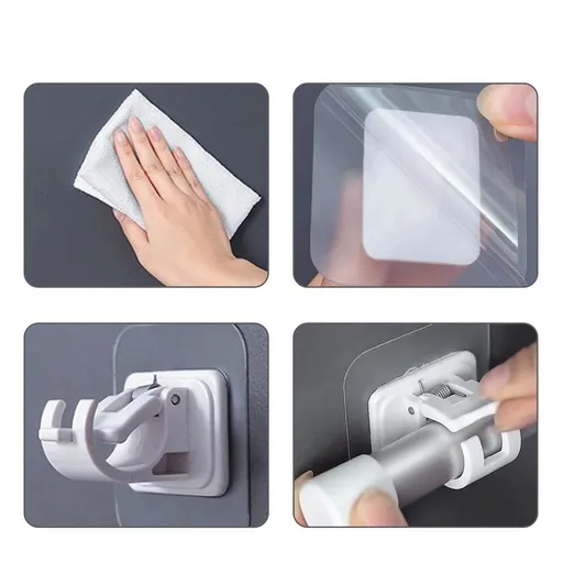 2Pcs Nail-Free Adjustable Curtain Rod Holder Drill Curtain Rod Brackets No Drilling Clamp Hooks Rod Bracket Holders Glue Wall
