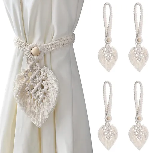 Curtain Holders - 4 Pieces - Curtain Tieback Hook - Curtain Cords - Curtain Drawstring - Holdback Tiebacks - Tiebacks - Buckles for Curtain Clamps - Home Decor - For Home/Bedroom/Office/Hotel/Window Decor - Beige