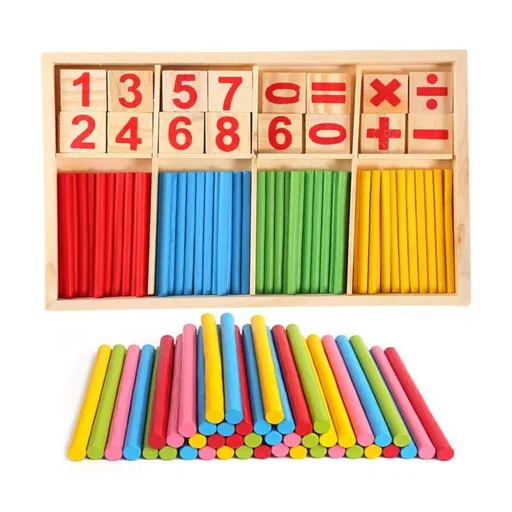 Counting Number Blocks and Sticks Toys for Kids Supplies for Math | Toddlers Educational Wooden rods with Storage Tray