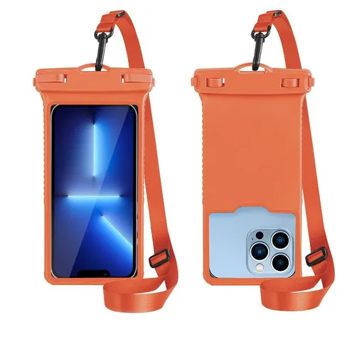 Waterproof Phone Pouch IPX8 Floating Dry Bag with Lanyard, Universal Touchscreen Case for Beach, Swimming, Boating, Hiking, Rainy Commute and Outdoor Work (Orange)