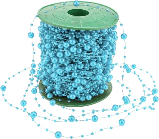Artificial pearl string - pearl beads - suitable for blue weddings - bridal bouquets - do-it-yourself crafts - table decorations - Christmas decoration for a party - light blue - 60 meters