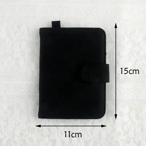 Black DIY Canvas Passport Holder with 4 Random Patches - Customizable Travel Document Wallet
