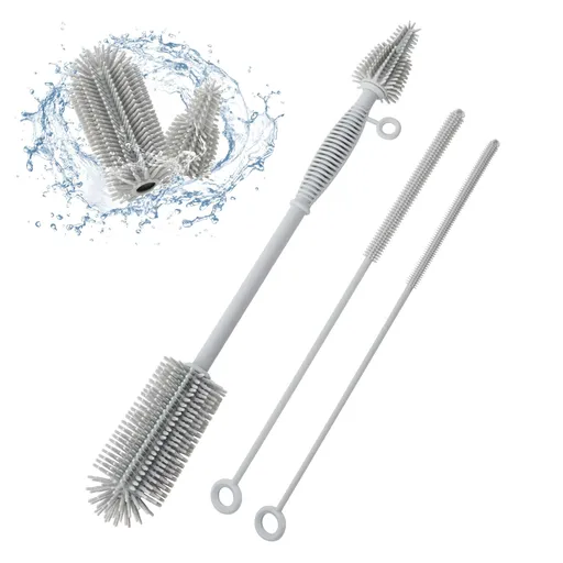 Baby Bottle Brush and Straw Cleaner Brush Set, Extra Long Double-Ended Soft Silicone Brush Cleaner for Baby Bottles