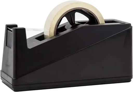 Desktop Tape Dispenser Adhesive Roll Holder (Fits 1" & 3" Core) Heavy Duty Premium for Office, Home, School, Library, Crafts, Moving, Giftwrapping with Weighted Nonskid Base, Black