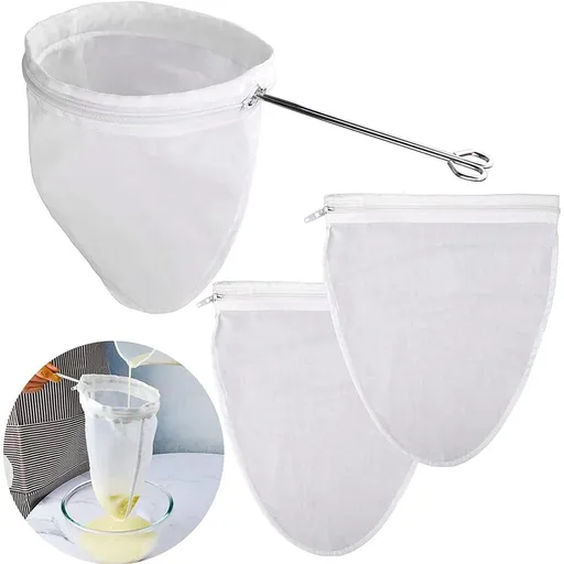 3Pcs Ultra Fine Mesh Strainer Bags with Zipper Reusable Food Strainer with Stainless Steel Frame Multifunctional Fine Mesh Filter Bag for Yogurt Nut Milk Coffee Oil Juice