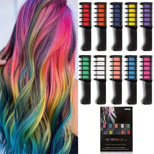 10 Piece Washable Temporary Hair Dye Powder Set Safe Non-Damaging Instant Dyeing Comb Design Creative Styling Products for Girls