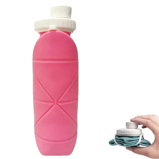 Foldable Collapsible Water Bottle Silicone Leak-proof Reusable for Gym Camping Hiking Travel Sports-Pink
