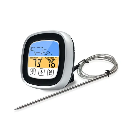 Meat Thermometer Digital Timer Touch Screen Stainless Steel Black