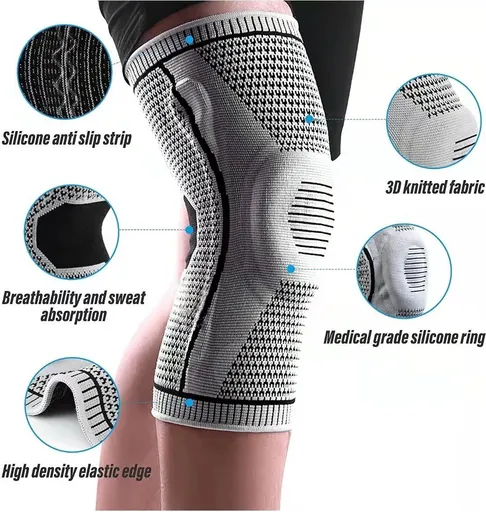 Shock Absorbing Nylon Knee Protector With Silicone Anti-Slip Design, Multi-Sport Knee Brace For Football, Volleyball & Jogging, Grey, Size L, Sold As A Pair, Comfortable Training Support Accessory