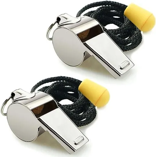2PCS Stainless Steel Whistle Survival Tool Sports Referee Whistle with Adjustable Bead Lanyard-Silver