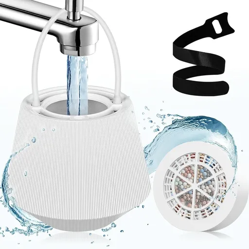 White Hanging Bathtub Water Purifier with 8-15 Stage Ceramic Filter Core - Removes Chlorine, Scale & Heavy Metals, Easy Installation
