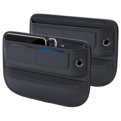 Universal Fit Premium Leather Car Seat Gap Filler Organizer, Center Console Organizer with Card Slots, Clever Gifts for Car SUV Truck Owners - Black - Size 2PCS