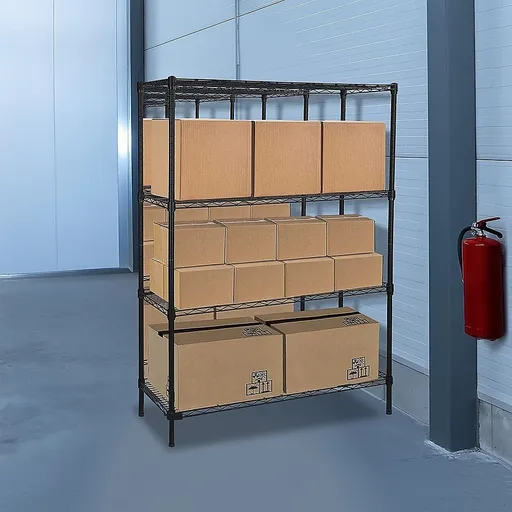 Wire Storage Rack – 150x45cm Black Shelving with Fixed Legs