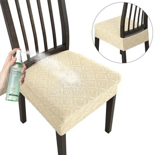 Stretch Dining Chair Seat Covers Set of 4, Soft Removable Washable Seat Covers for Dining Chairs, Dining Room Seat Cover Protector ( Beige)