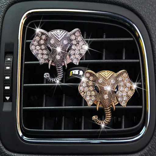 Bling Rhinestone Elephants Head Car Air Vent Clip Dashboard Outlet Clip Air Freshener Vent Clips Decorative Cute Car Decor