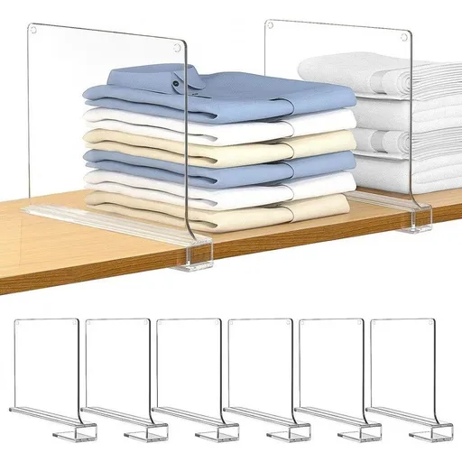 8-Pack Clear Shelf Dividers, Perfect for Sweaters, Shirts, and Handbags in Bedrooms and Kitchens – Adjustable Acrylic Bookshelf Organizers