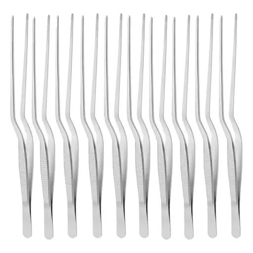 10 Pack Stainless Steel BBQ Food Tongs, Slim Serving Tweezers for Grilling, Cooking, Buffets and Food Preparation, Silver, 20 cm