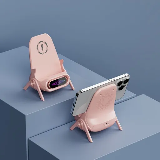 Vertical Chair Shaped Phone Holder, Magnetic Wireless Charger, Lazy Mobile Support Bracket For Entertainment, Pink, Lovely Daily Office Accessory Gift
