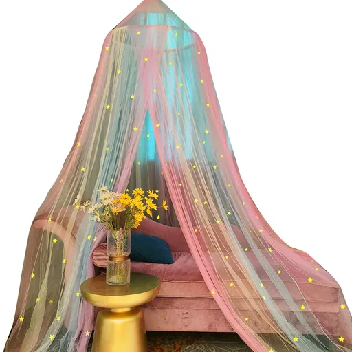 Bed Canopy with Lights, Bed Canopy for Girls Princess with Luminous Stars, Canopy Bed Curtains for Twin to King Size Bed