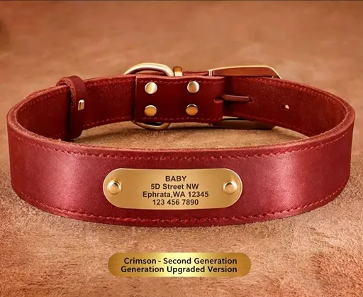 Genuine Leather Dog Collar Durable Adjustable XXL Red