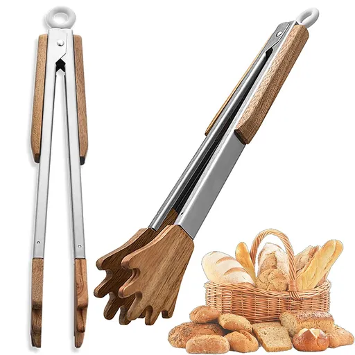 Wooden food clip pliers, 12 inch hand shaped food clip pliers, can handle larger items from salads to bread, potato chips/chips
