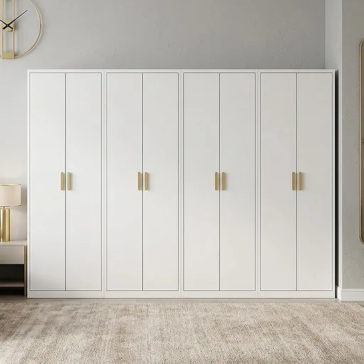320x200cm 8-Door White Steel 3 Hanging and 1 Shelf Wardrobe with Gold Handle Storage Cabinet