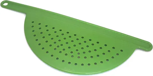Plastic Kitchen Pot Strainer with Handle - Hand Held Flat Crescent Small Drainer - Handheld for Straining Grease Pasta Spaghetti Water