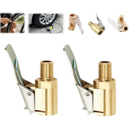 Tire Air Chuck with Clip Adapter, Brass Locking Air Chuck Tire Inflator Nozzle, Tire Inflator Hose Adapter for Air Compressor Pump, No Leakage Tire Valve Connector for Car Bike Motorcycle