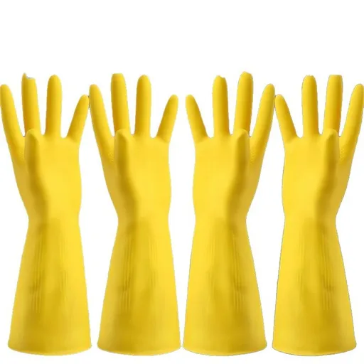Rubber Washing-Up Gloves, All-Natural Latex, Medium Size, Yellow, 8 Pairs