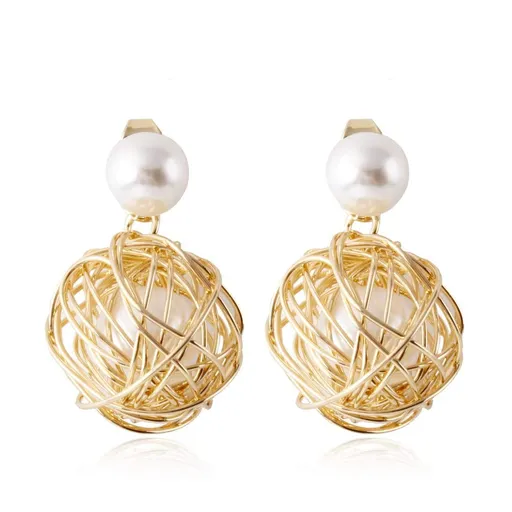 Gold Knot Ball Drop Earrings for Women Dangle Circle Pearl Stud Earrings for Gift Handmade Hypoallergenic Flower Earrings