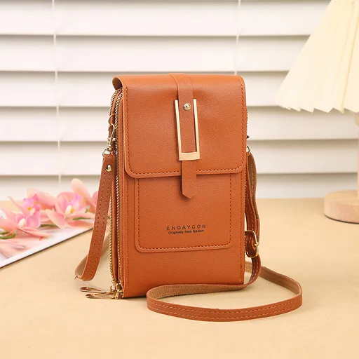 Women's Crossbody Phone Bag with Clear Touch Screen Window PU Leather Wallet Purse Multi-Pocket Shoulder Handbag Adjustable Strap Card Holder Brown