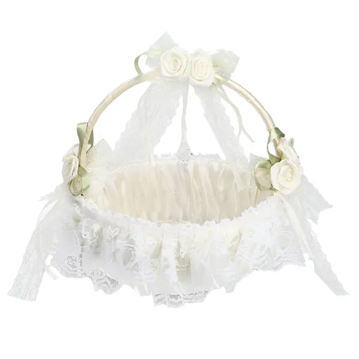 Wedding White Flower Basket Sufficient Capacity Lace Edge Elegant Romantic Flower Basket for Wedding Photography Props