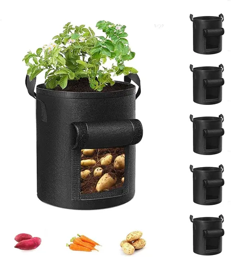 5-Pack Potato Grow Bags, Garden Planting Bag with Reinforced Handle, Thickened Nonwoven Fabric Pots for Tomato, Vegetable and Fruits（23*28cm)