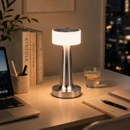 Silver Rechargeable Acrylic Shade UFO Table Lamp Touch Control LED Bedside Night Light, Cordless Ambient Desk Lamp for Bedroom Living Room Camping