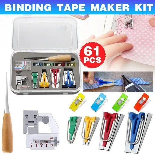 61Pcs Fabric Bias Tape Maker Sewing Binding Quilting Tool Presser Foot Kit Craft