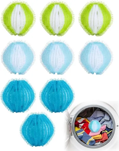 9 Pieces Reusable Hair and Lint Remover Balls for Washing Machine and Dryer, Effectively Removes Dog and Cat Hair, Plastic Laundry Pet Hair Catcher