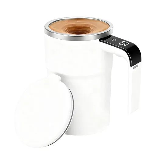 Self-Stirring Magnetic Coffee Mug with Temperature Display, Automatic Mixer for Coffee, Tea and Shakes, 304 Stainless Steel Liner, White