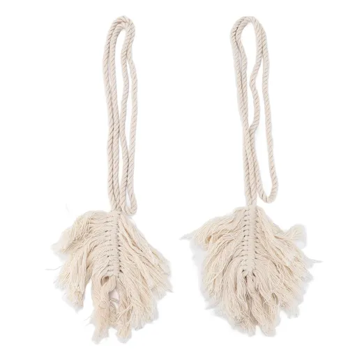2Pcs Cotton Rope Curtain Tiebacks Leaf Shaped Tassel Curtain Clips Rope Straps for Curtain