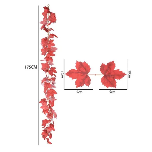 Realistic Fall Maple Leaf Garland, Artificial Faux Vine Hanging Foliage, Flexible Reusable Decor for Home Mantel Table Front Door, Festive Thanksgiving Harvest Festival Ornament