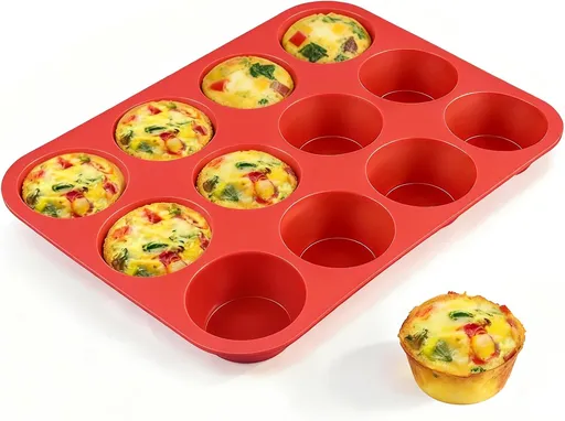 12 Cups Silicone Muffin Pan - Nonstick Cupcake Pan 1 Pack Regular Size Silicone Mold for Baking
