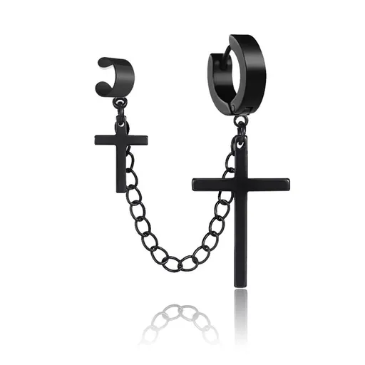 Black silver earrings, titanium steel chain earrings, stainless steel earrings, personalized, simple and versatile