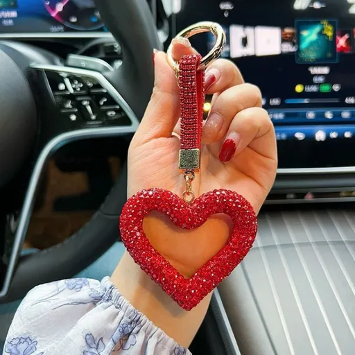 red heart keychain, hollowed-out clay keychain, full diamond keychain, car key accessory, women's fashion accessory, Australian fashion, gift for her, sparkly keychain, clay keyring - Red - Size Fully - studded leather cord