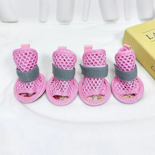 AMOOR Dog Shoes Breathable Mesh Tie Small Puppy Outdoor Pink 2#