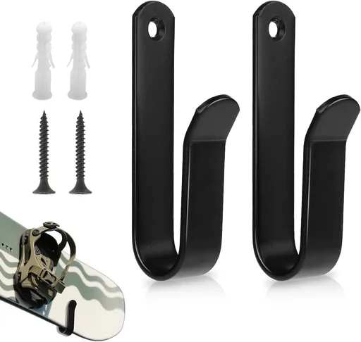 2 pieces - Skateboard wall mount - snowboard wall mount - snowboard wall mounting clips - horizontal snowboard storage - skateboard display rack stand - towel rack - towel hook - coat hook - with screws - for room, garage - 10*2*3.5 cm - black
