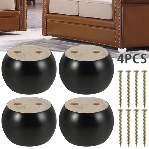 4 Pcs Solid Wood Furniture Legs Round Bun Feet Replacement for Sofa Couch Chair Black 2 Inch, Replacement Use, Daily Comfort Use