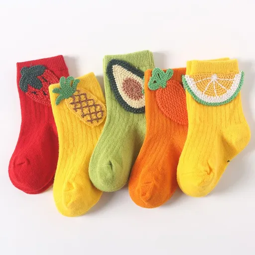 5 pairs Cute Fruit Baby Socks Toddler Cotton Ankle Socks Boys Girl Unisex Spring Loose Socks Indoor Socks for Child
