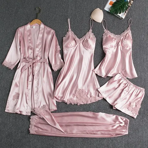 Women Sleepwear Set Long Sleeve Ice Silk XXL
